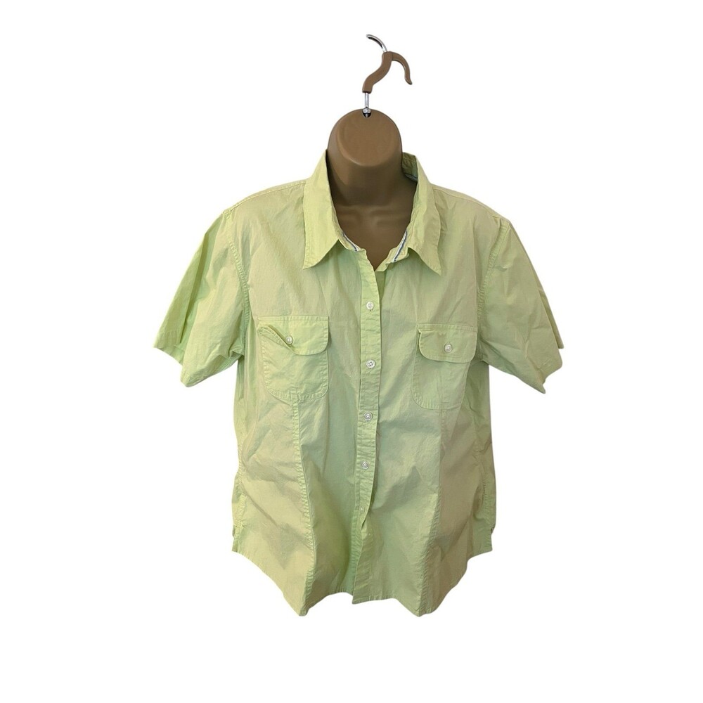 Vintage Y2K NorthCrest Button Front Shirt Short Sleeve Stretch Lime Green XL